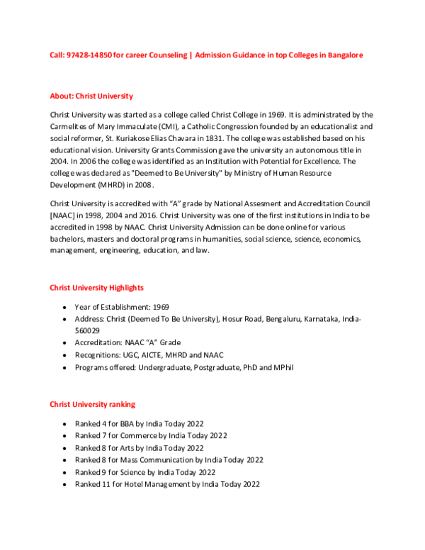  PDF 9742814850 Christ University MBA Cut off 2022 Keshr Kumar95 Academia edu
