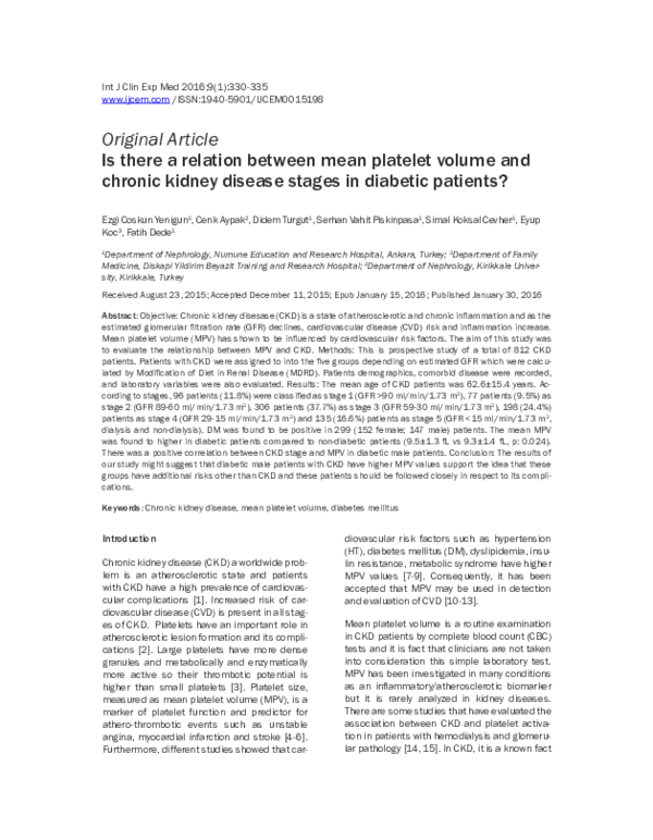 (PDF) Is there a relation between mean platelet volume and chronic ...