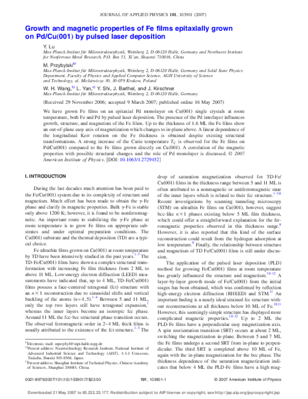 (PDF) Growth and magnetic properties of Fe films epitaxially grown on ...
