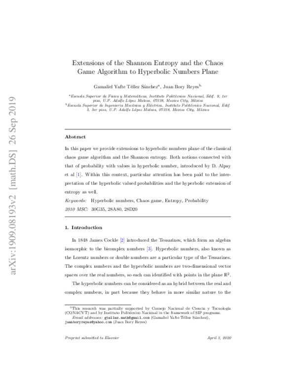(PDF) Extensions of the Shannon Entropy and the Chaos Game Algorithm to ...