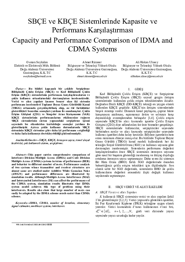 (PDF) Capacity and performance comparison of IDMA and CDMA systems
