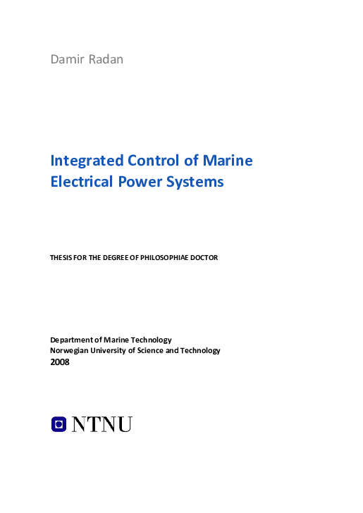 (PDF) Integrated Control of Marine Electrical Power Systems