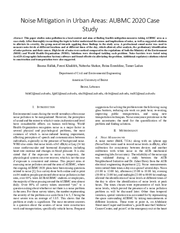 (PDF) Noise Mitigation in Urban Areas : AUBMC 2020 Case Study