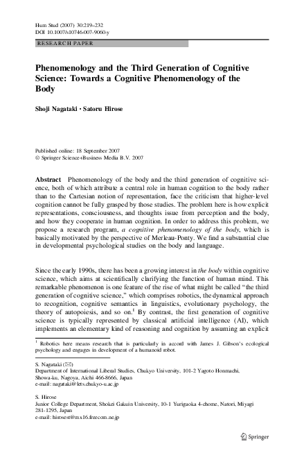 (PDF) Phenomenology and the Third Generation of Cognitive Science ...