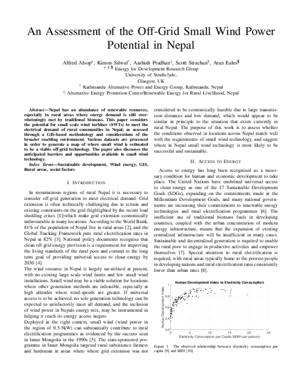 (PDF) An assessment of the off-grid small wind power potential in Nepal