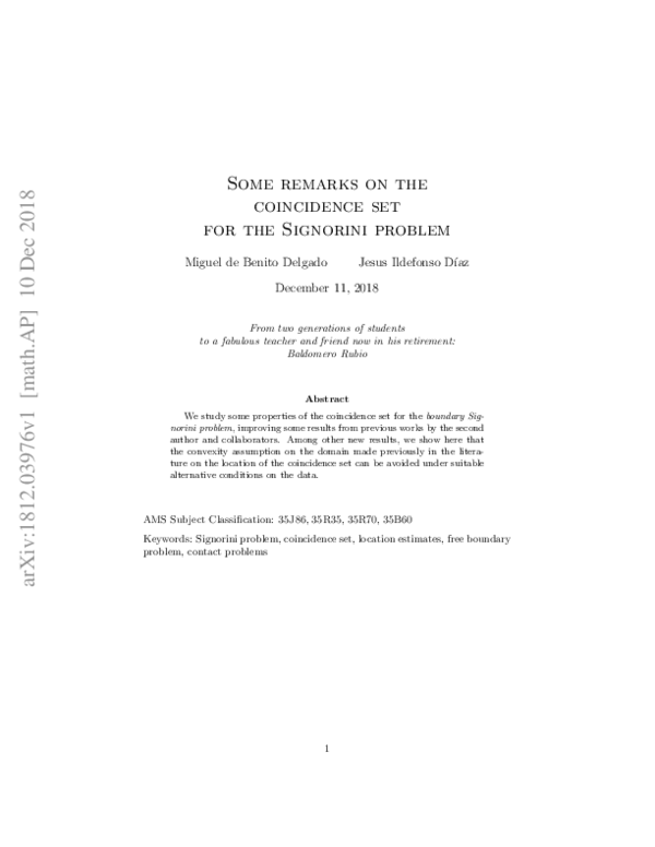 (PDF) Some remarks on the coincidence set for the Signorini problem