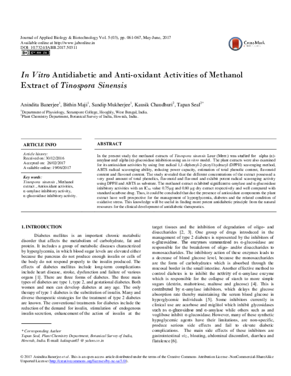 (PDF) In Vitro Antidiabetic and Antioxidant Activities of the ...