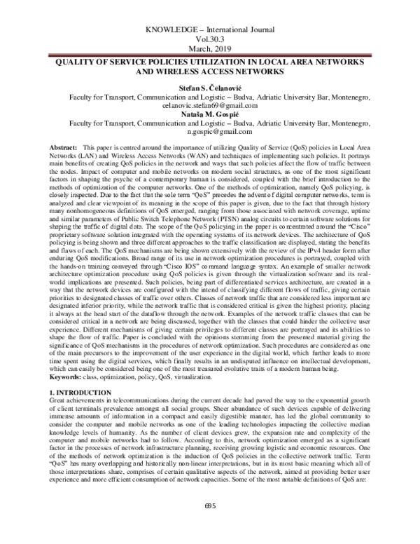 (PDF) Quality of Service Policies Utilization in Local Area Networks ...