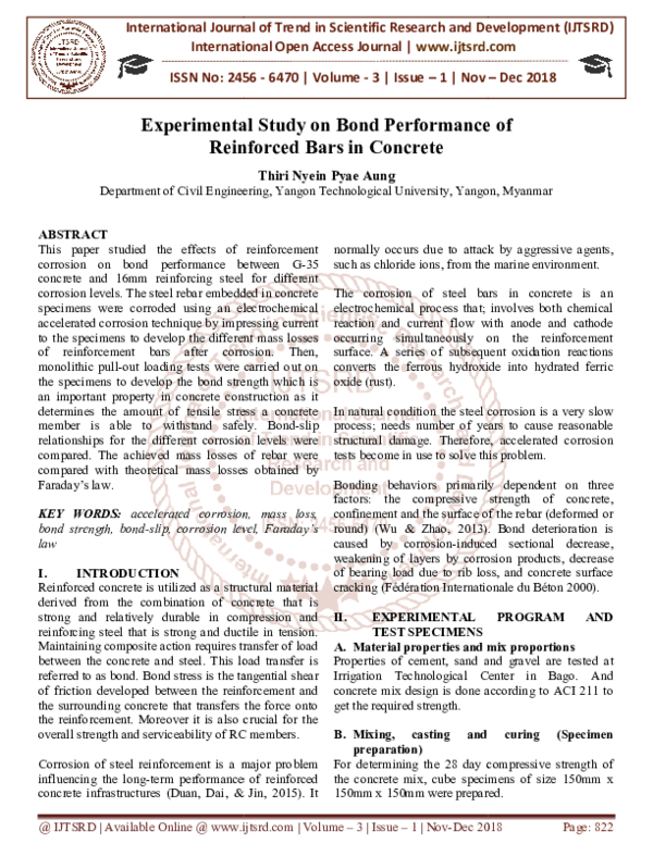 (PDF) Experimental Study on Bond Performance of Reinforced Bars in Concrete
