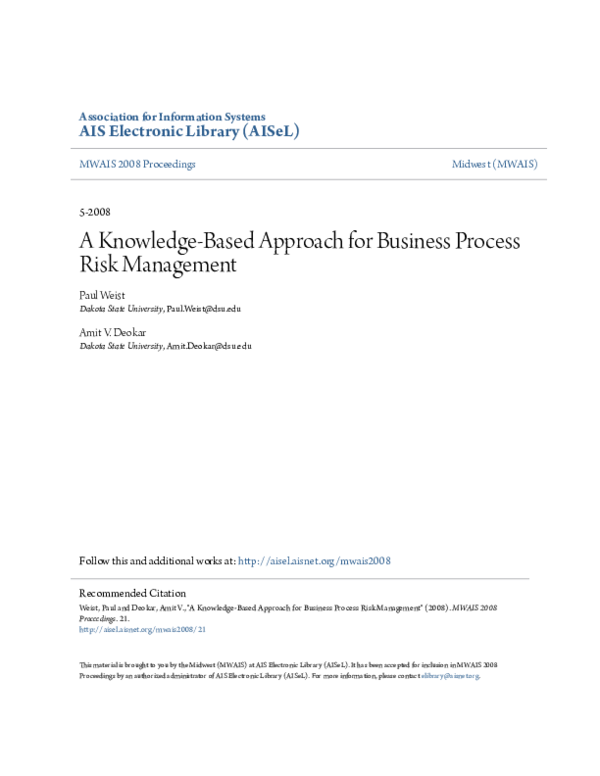 (PDF) A Knowledge-Based Approach for Business Process Risk Management