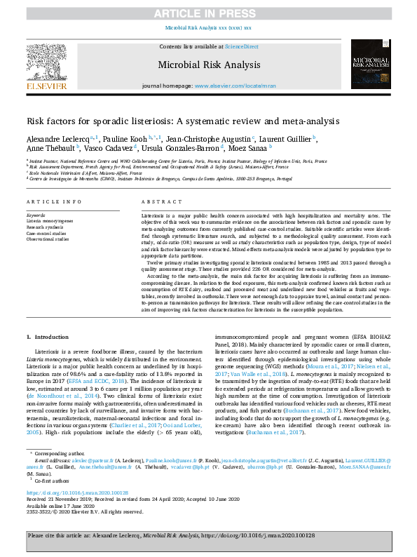 (PDF) Risk factors for sporadic listeriosis: A systematic review and ...