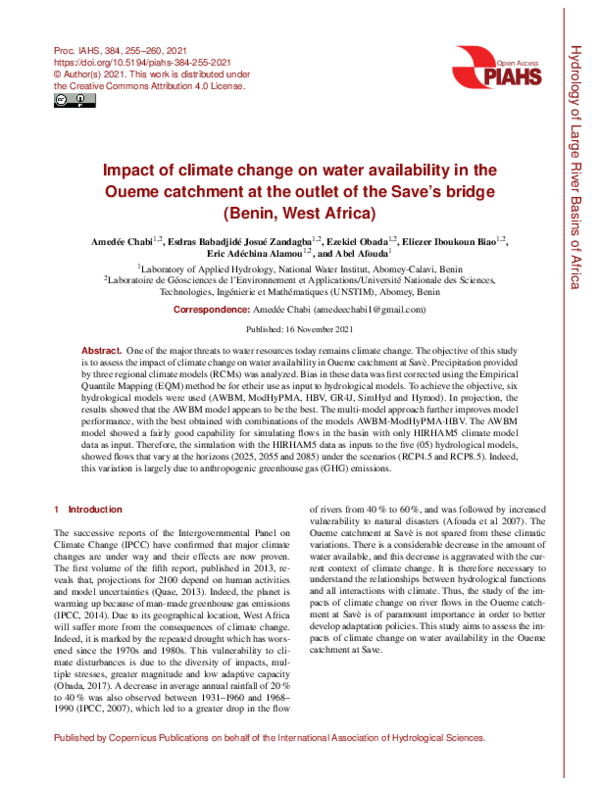 (PDF) Impact of climate change on water availability in the Oueme ...