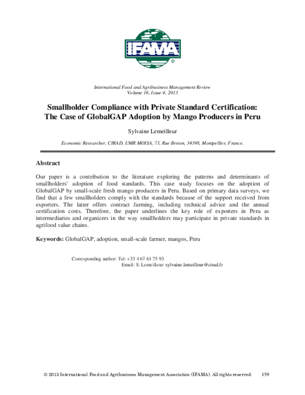 (PDF) Smallholder compliance with private standard certification: the ...