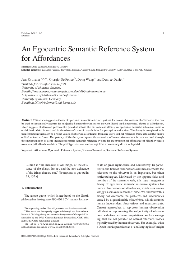 (PDF) An egocentric semantic reference system for affordances