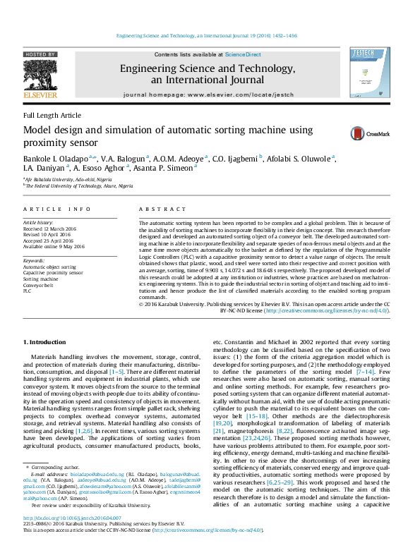 (PDF) Model design and simulation of automatic sorting machine using ...