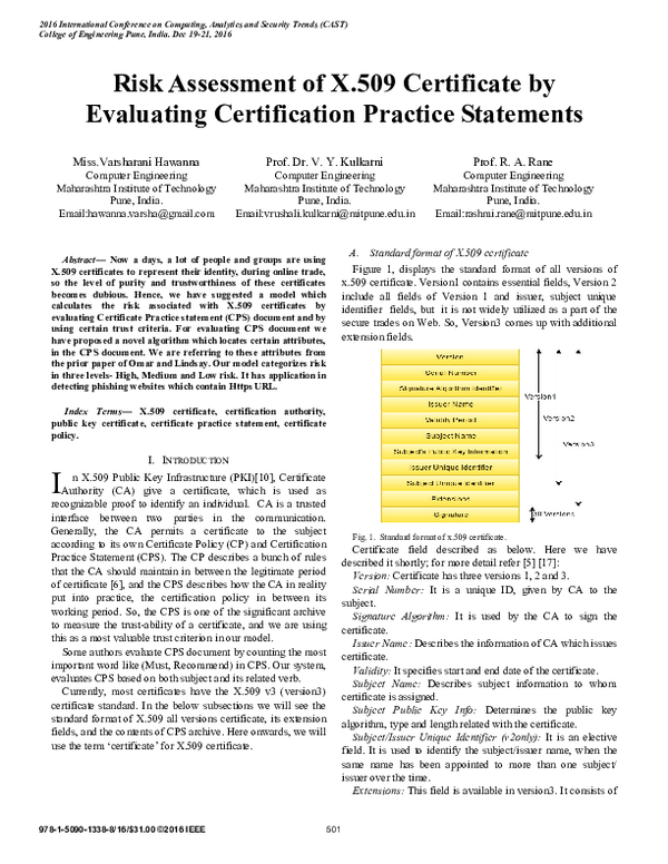 (PDF) Risk assessment of X.509 certificate by evaluating Certification ...