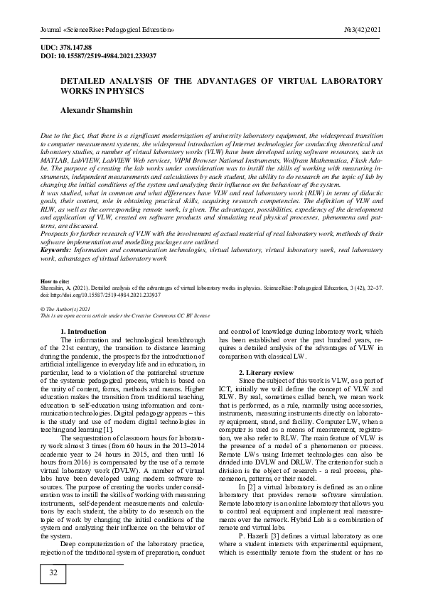 (PDF) Detailed analysis of the advantages of virtual laboratory works ...