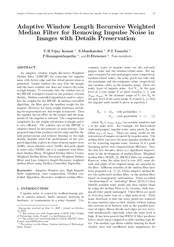 (PDF) Adaptive Window Length Recursive Weighted Median Filter for ...