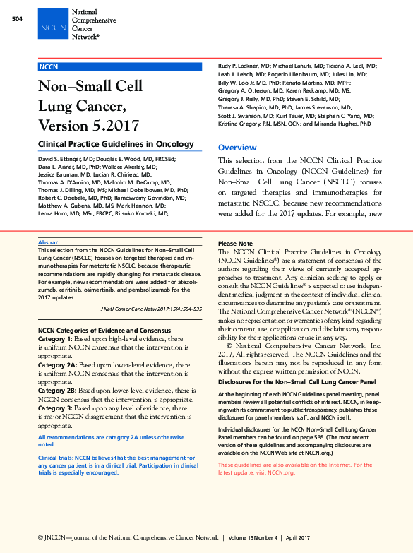 (PDF) Non–Small Cell Lung Cancer, Version 5.2017, NCCN Clinical ...