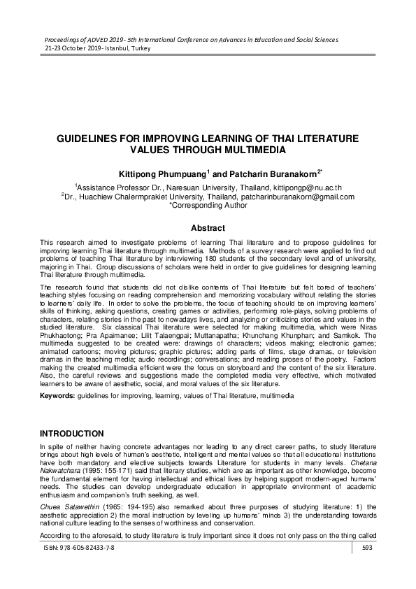 (PDF) Guidelines for Improving Learning of Thai Literature Values ...
