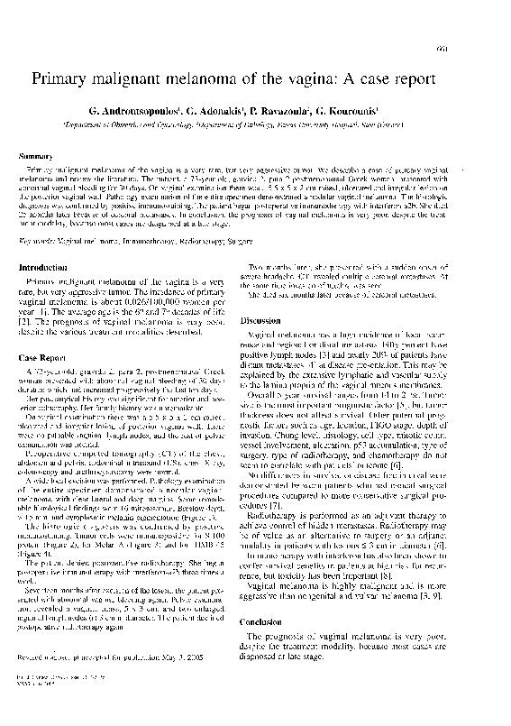 (PDF) Primary malignant melanoma of the vagina: a case report ...