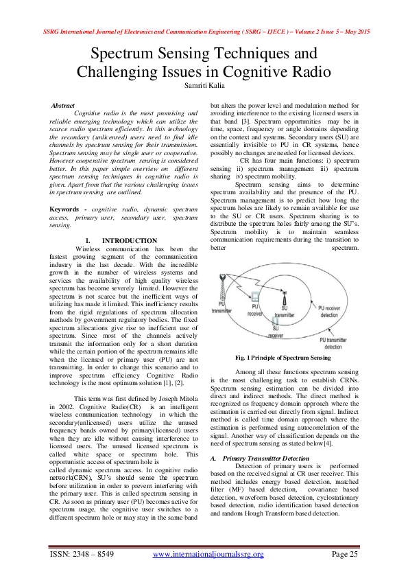(PDF) Spectrum Sensing Techniques and Challenging Issues in Cognitive Radio
