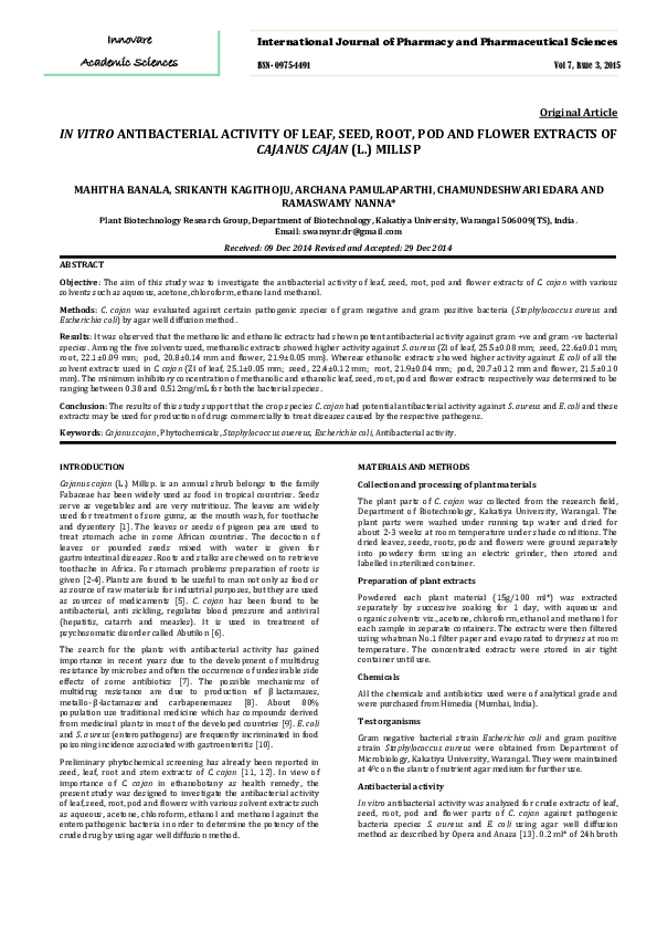 (PDF) In Vitro Antibacterial Activity of Leaf, Seed, Root, Pod and ...