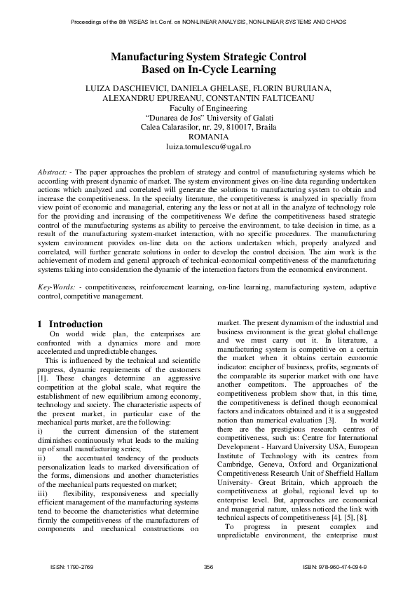 (PDF) Manufacturing system strategic control based on incycle learning