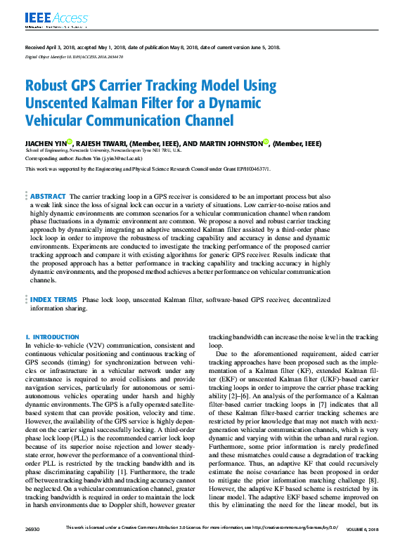 (PDF) Robust GPS Carrier Tracking Model Using Unscented Kalman Filter ...