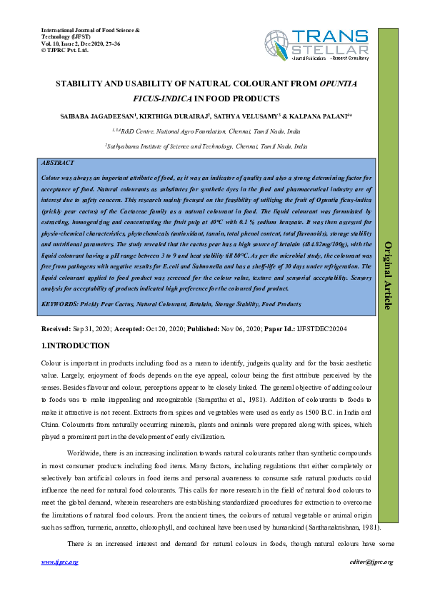 (PDF) STABILITY AND USABILITY OF NATURAL COLOURANT FROM OPUNTIA FICUS ...