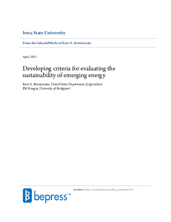 (PDF) Developing criteria for evaluating the sustainability of emerging ...