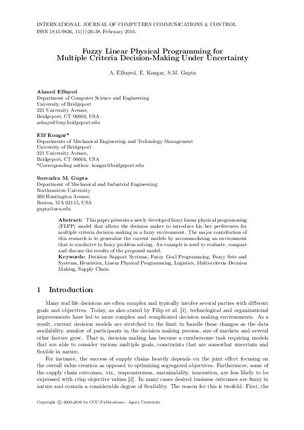 (PDF) Fuzzy Linear Physical Programming for Multiple Criteria Decision ...