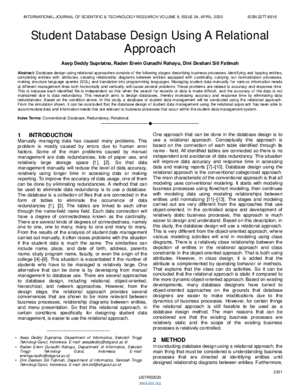 (PDF) Student Database Design Using A Relational Approach