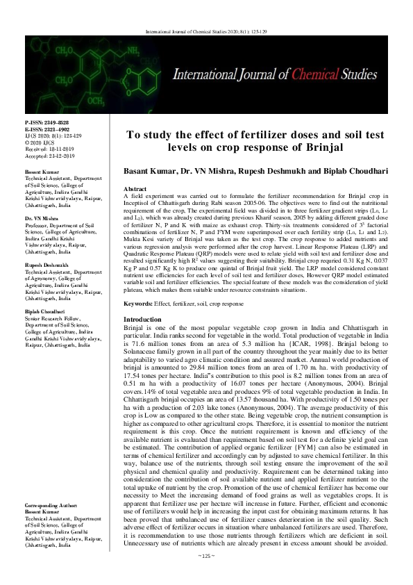 (PDF) To study the effect of fertilizer doses and soil test levels on ...