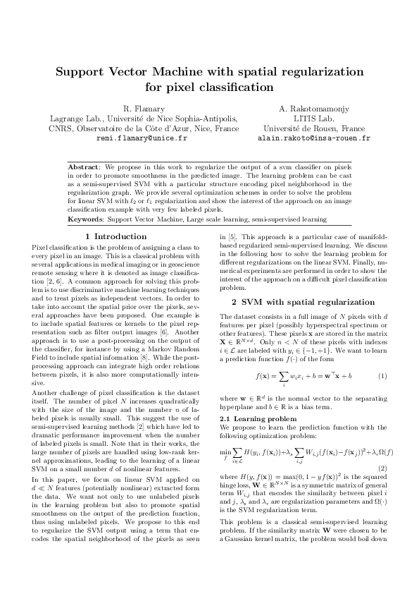(PDF) Support Vector Machine with spatial regularization for pixel ...