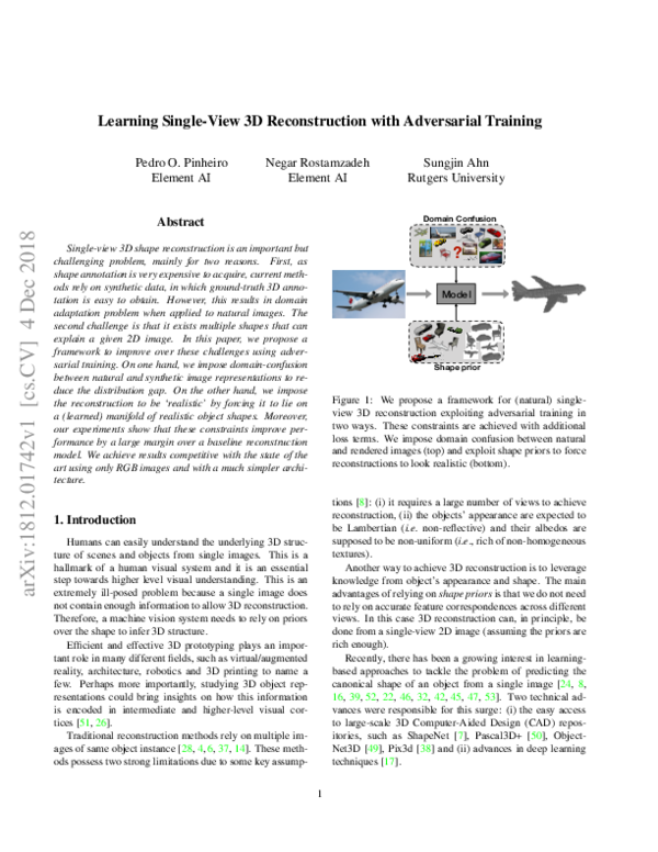 (PDF) Learning Single-View 3D Reconstruction with Adversarial Training