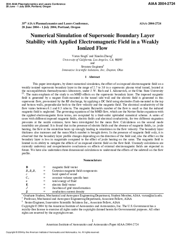 (PDF) Numerical Simulation of Supersonic Boundary Layer Stability With ...