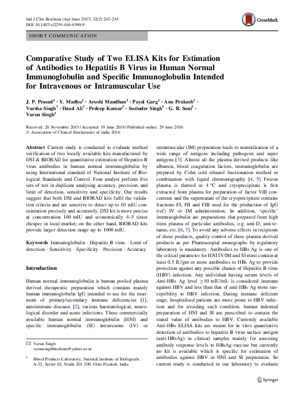 (PDF) Comparative Study of Two ELISA Kits for Estimation of Antibodies ...