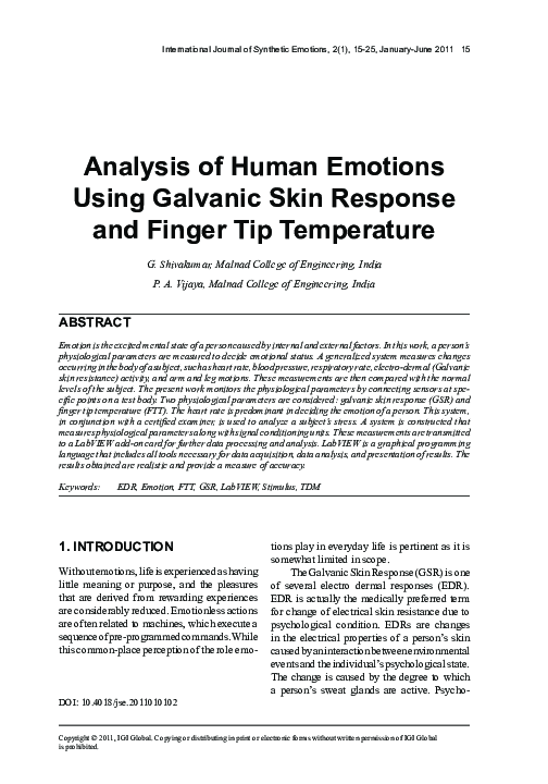 (PDF) Analysis of Human Emotions Using Galvanic Skin Response and ...