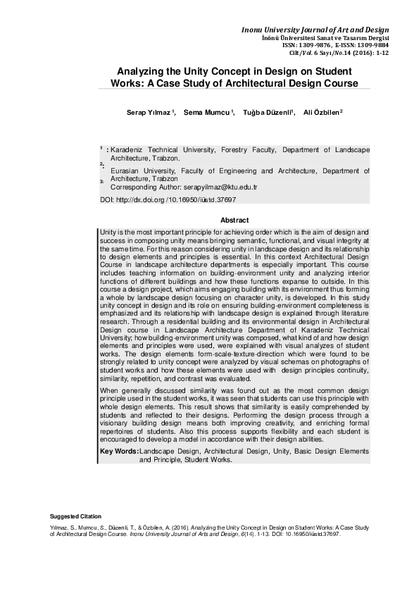 (PDF) Analyzing the Unity Concept in Design on Student Works : A Case ...