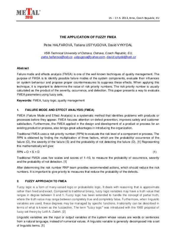 (PDF) The Application of Fuzzy Fmea