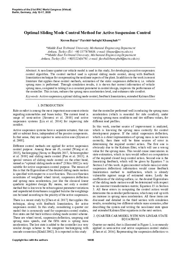 (PDF) Optimal Sliding Mode Control Method for Active Suspension Control