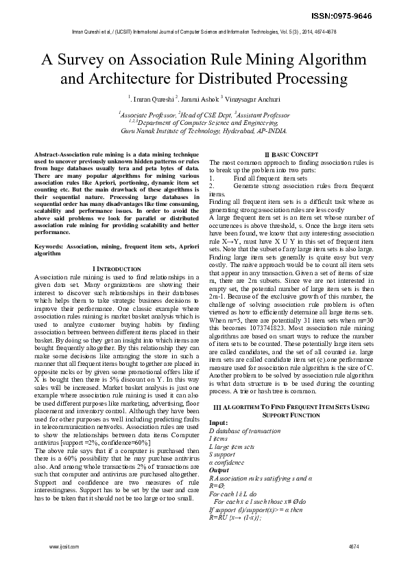 (PDF) A Survey on Association Rule Mining Algorithm and Architecture ...