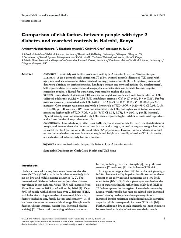 (PDF) Comparison of risk factors between people with type 2 diabetes ...