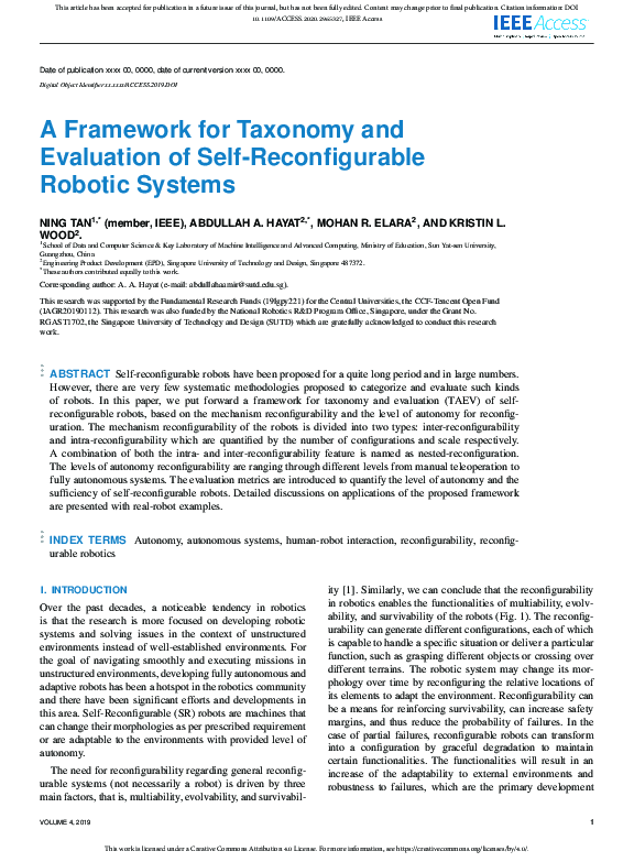 (PDF) A Framework for Taxonomy and Evaluation of Self-Reconfigurable ...