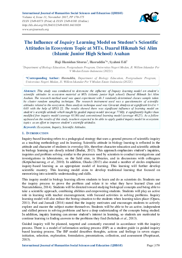 (PDF) The Influence of Inquiry Learning Model on Student's Scientific ...