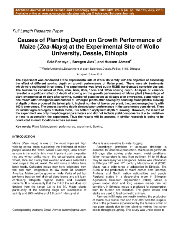 (PDF) Effect of Planting Depth on Growth Performance of Maize (Zea-Mays ...