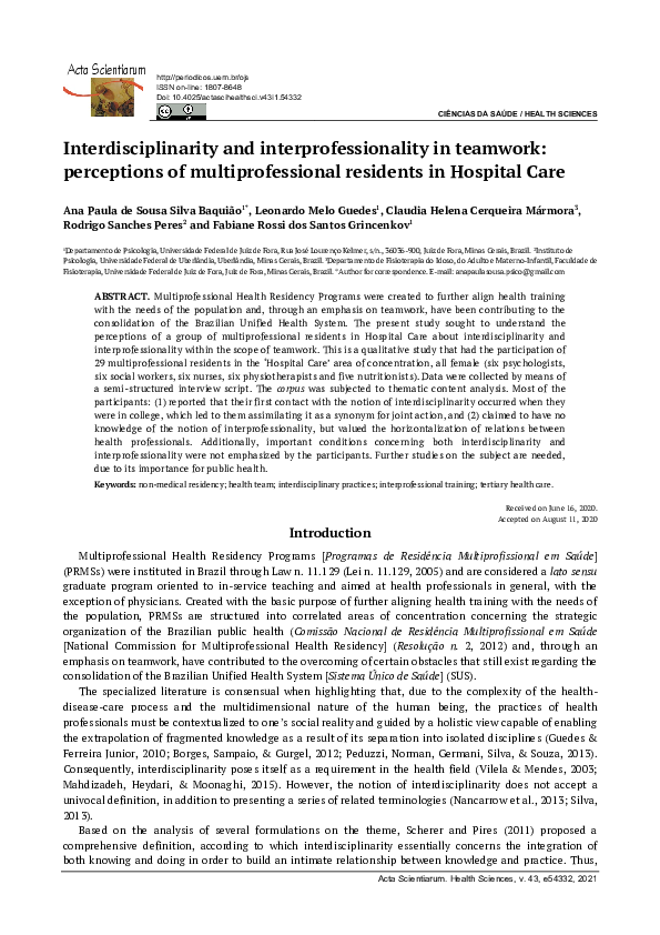 (PDF) Interdisciplinarity and interprofessionality in teamwork ...