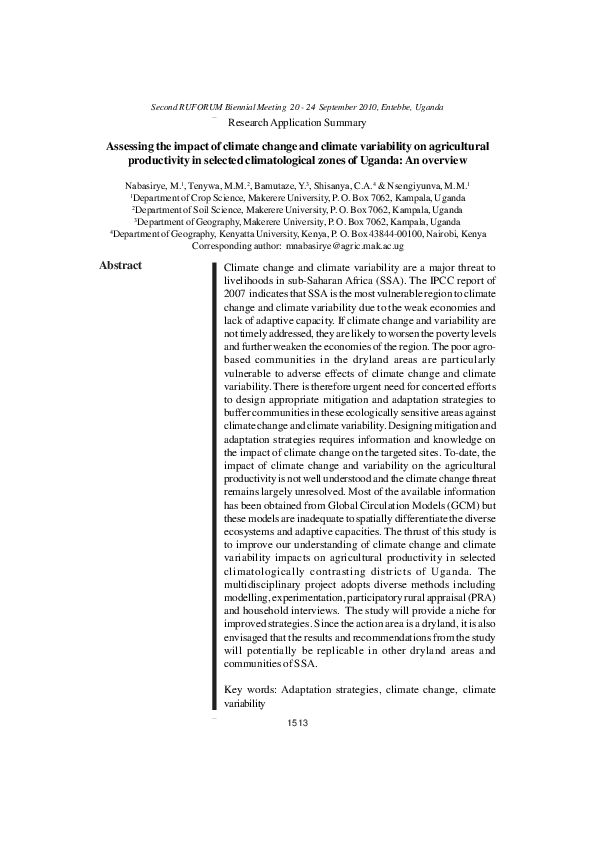 (PDF) Assessing the impact of climate change and climate variability on ...
