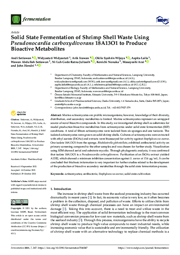 (PDF) Solid State Fermentation of Shrimp Shell Waste Using ...
